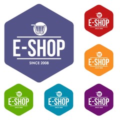 Poster - E shop icons vector colorful hexahedron set collection isolated on white 