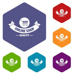 Poster - Quality shop icons vector colorful hexahedron set collection isolated on white 
