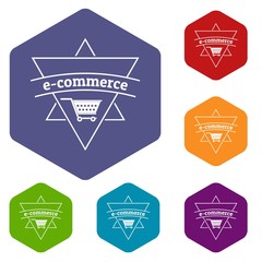 Poster - E commerce shop icons vector colorful hexahedron set collection isolated on white 