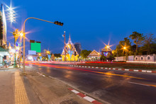 Motion Lighting Art Or Road At City Pillar Shrine,khonkaen Province In Thailand, Long Exposure Shot Style
