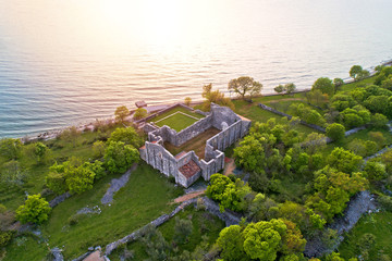 Wall Mural - Island of Krk Fulfinum Mirine basilica ruins near Omišalj aerial view