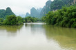 Landscape shot of beautiful natural riverway with karst mountains in one of China's most popular national tourism destinations