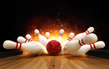 Bowling strike hit with fire explosion