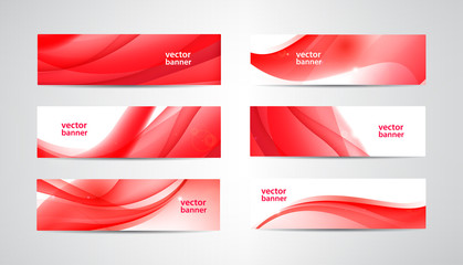 Fototapete - Vector set of wavy banners, red web headers. Silk vibrant abstract background, horizontal orientation