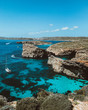 Blue lagoon in Comino Island, Malta. Nature summer seascape in Malta. Travel and tourism in malta. 