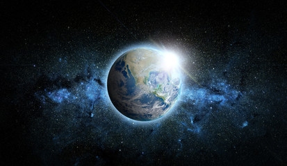 Wall Mural - planet earth with sunrise on space background. elements of this image furnished by nasa.
