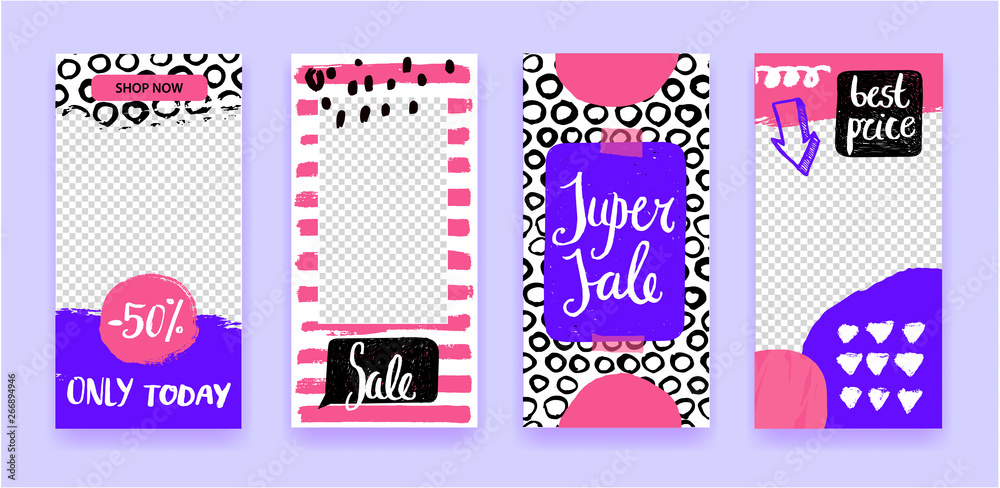 Vector set of abstract mobile app template withhand drawn shapes ...