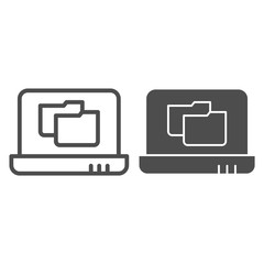 Poster - Laptop folder line and glyph icon. File folder on notebook vector illustration isolated on white. Computer folder outline style design, designed for web and app. Eps 10.