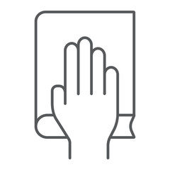 Honestly thin line icon, truth and trust, palm on book sign, vector graphics, a linear pattern on a white background.