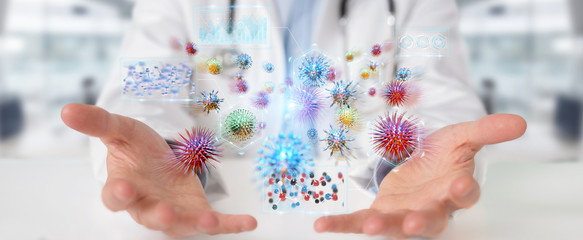 Wall Mural - Doctor using digital nanobot virus 3D rendering