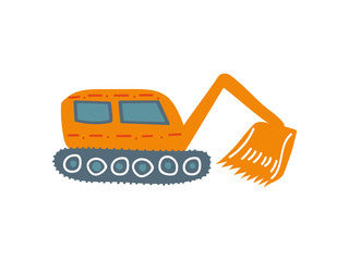 Sticker - Excavator, Heavy Industrial Construction Machinery, Side View, Cartoon Vector Illustration