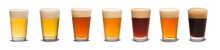 Set Of Many Beer Glasses With Different Beer Isolate On White Background.