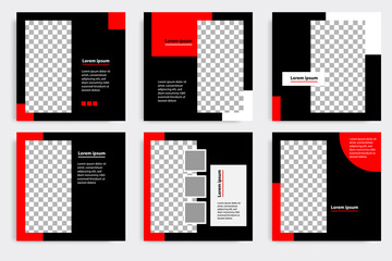 Wall Mural - Black red minimal design background vector illustration in white frame color. Editable square abstract vintage, geometric strip line shape banner template for social media post, stories, story, flyer.