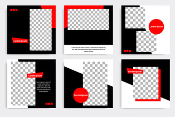 Wall Mural - Black red minimal design background vector illustration in white frame color. Editable square abstract vintage, geometric strip line shape banner template for social media post, stories, story, flyer.
