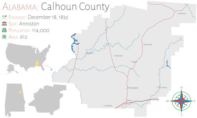  Large and detailed map of Calhoun county in Alabama, USA