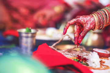 Indian bride performing gowri pooja