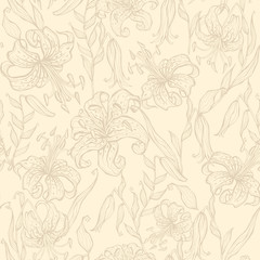  Seamless pattern. lilies on a vanilla background. Vector illustration.