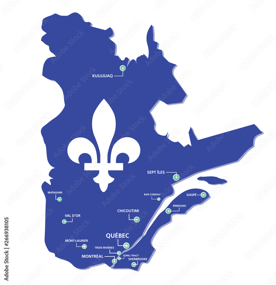 Quebec map province with cities Stock Vector | Adobe Stock