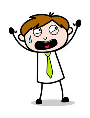 Wall Mural - Raising Hands with Fear - Office Salesman Employee Cartoon Vector Illustration﻿