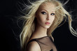 © Dragosh - Graceful blonde girl in perfect make up with hair scattered by the wind, isolated on a black background.