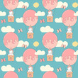 © Alice Vacca - cute cartoon seamless vector pattern background illustration with unicorn flying with air balloon in the sky
