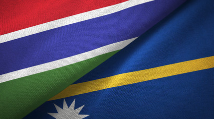 Gambia and Nauru two flags textile cloth, fabric texture