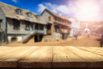 desk of free space and wild west background of summer