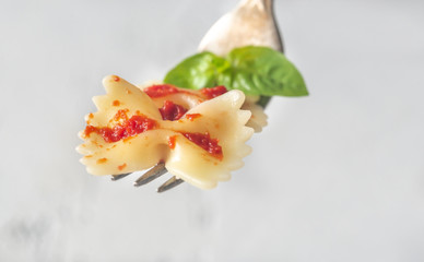 Canvas Print - Piece of butterfly pasta on a fork