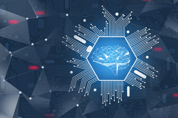 Poster - AI concept, digital brain hologram