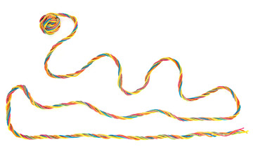 Wall Mural - winding colorful thread with ball isolated on white background. cotton thread line with ball. differ