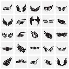 Poster - Wings icons set on squares background for graphic and web design. Simple vector sign. Internet concept symbol for website button or mobile app.