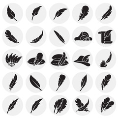 Poster - Feather icons set on circles background for graphic and web design. Simple vector sign. Internet concept symbol for website button or mobile app.