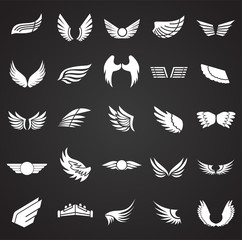 Poster - Wings icons set on black background for graphic and web design. Simple vector sign. Internet concept symbol for website button or mobile app.