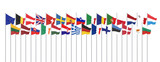 Fototapeta Boho - Silk waving 28 flags of countries of European Union. Isolated on white. 3D illustration.