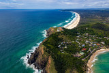 Fototapeta Na sufit - aerial view of Wategoes Beach at Byron Bay with lighthouse. The Photo was taken out of a Gyrocopter, Byron Bay, Queensland, Australia