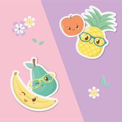 Poster - fresh and tropical fruits kawaii characters