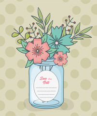 Canvas Print - mason jar with floral decorations and save date card