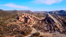 Aerial, Drone Shot, Over Vasquez Rocks Natural Area Park, On A Sunny Day, In Los Angeles County, California, USA