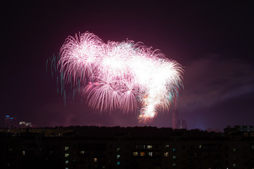 Wall Mural - beautiful fireworks in night sky MOSCOW/Russia 9 may 2019