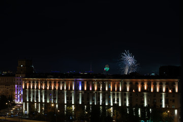 Wall Mural - beautiful fireworks in night sky MOSCOW/Russia 9 may 2019