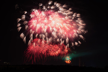 Wall Mural - beautiful fireworks in night sky MOSCOW/Russia 9 may 2019