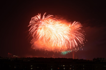 Wall Mural - beautiful fireworks in night sky MOSCOW/Russia 9 may 2019