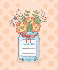 Canvas Print - mason jar with floral decorations and save date card