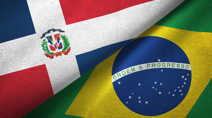 Dominican Republic and Brazil two flags textile cloth, fabric texture 