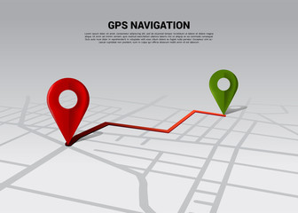 Aufkleber - Route between 3D location pin markers on city road map. Concept for GPS navigation system infographic.