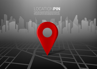 Aufkleber - 3D location pin marker on city road map with building background. Concept for GPS navigation system infographic