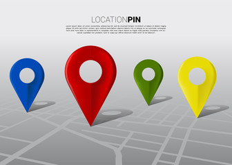 Aufkleber - 3D multi-color location pin marker on city road map. Concept for GPS navigation system infographic