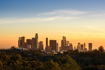 Downtown Los Angeles skyline at sunset