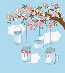 Canvas Print - mason jars empty hanging in tree floral branch