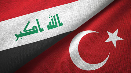 Wall Mural - Iraq and Turkey two flags textile cloth, fabric texture